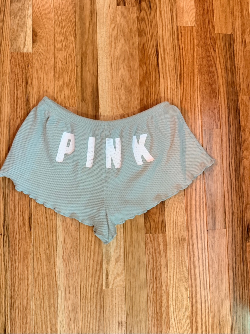 PINK Victoria's Secret Sage Ribbed Lounge Shorts with White Logo